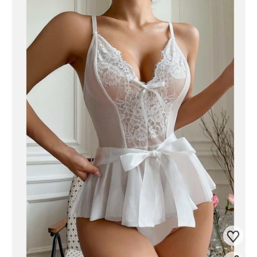 Lingerie Sexy Belted Lace Mesh Romper
